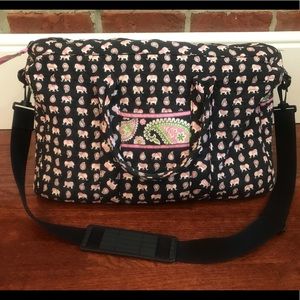 VERA BRADLEY Black/Pink Elephant Print Duffle Bag